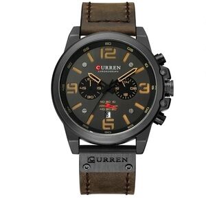 Curren Black and Brown Chronograph Wristwatch Calendar Hour Minute Watch